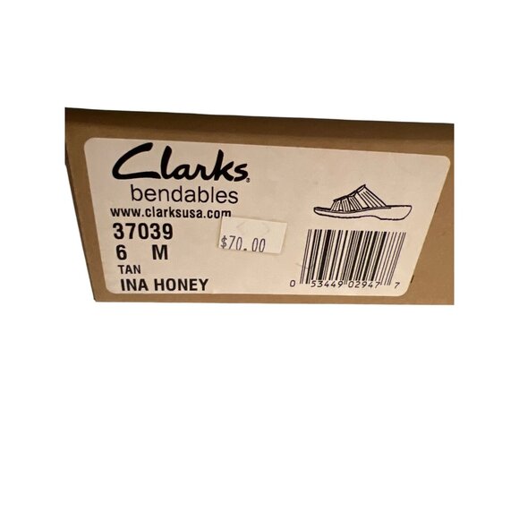 Clarks Bendables Ina Honey Tan Leather Sandals Shoes Strappy Open Toe Sz 6 - Picture 9 of 9